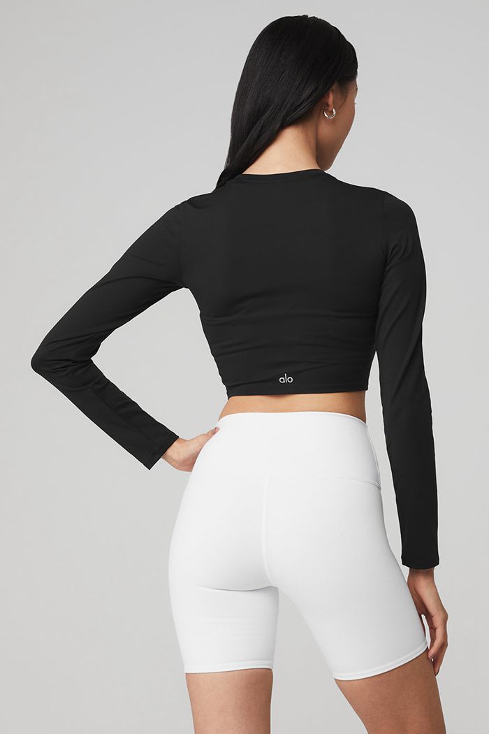 Alo Yoga Alosoft Crop Finesse Women's Long Sleeve Black | LFDNQWA-37