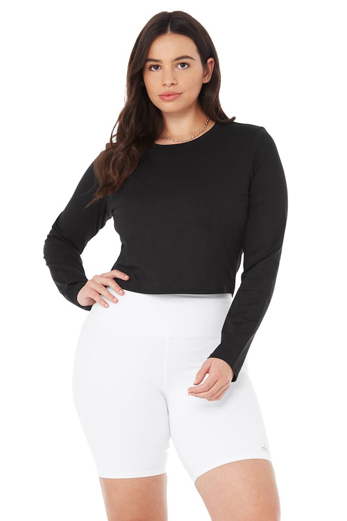 Alo Yoga Alosoft Crop Finesse Women's Long Sleeve Black | LFDNQWA-37