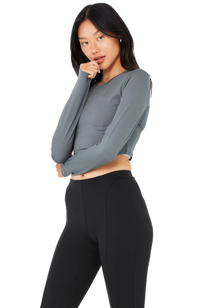 Alo Yoga Alosoft Crop Finesse Women's Long Sleeve Grey | QPTMCVW-53