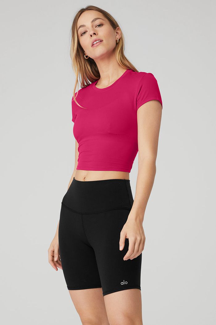 Alo Yoga Alosoft Crop Finesse Women's Short Sleeve Red | TIHZMEL-29