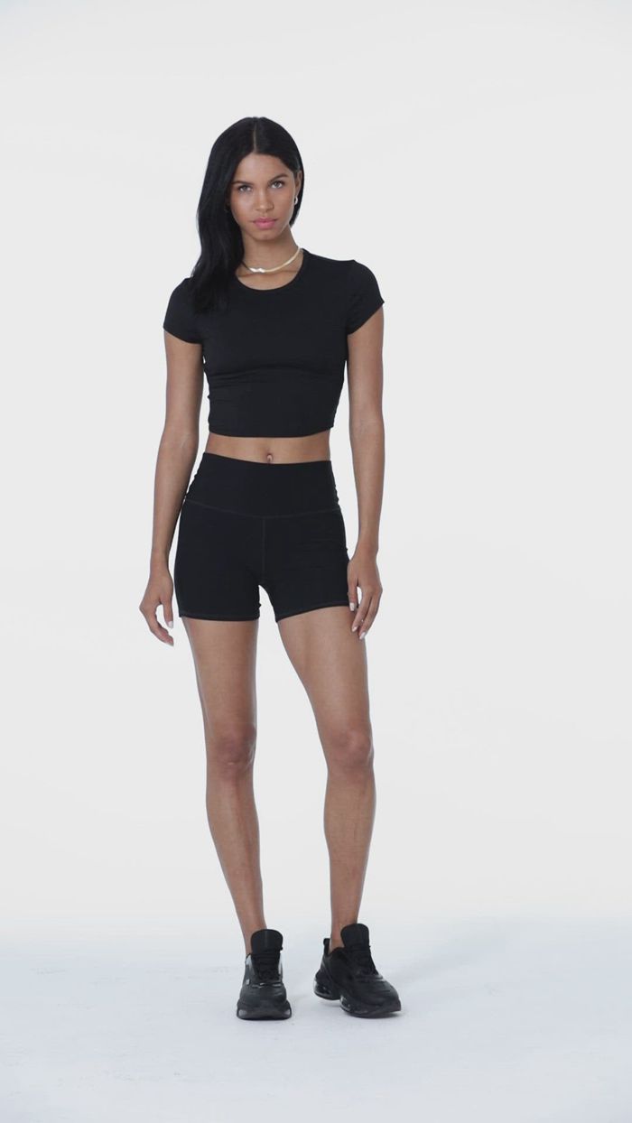 Alo Yoga Alosoft Crop Finesse Women's Short Sleeve Black | XKWEPGT-03