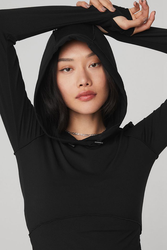 Alo Yoga Alosoft Hooded Runner Women's Long Sleeve Black | EHDCPOW-76