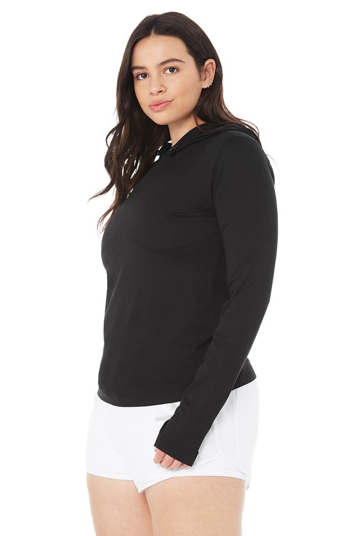 Alo Yoga Alosoft Hooded Runner Women's Long Sleeve Black | EHDCPOW-76