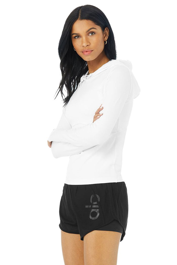 Alo Yoga Alosoft Hooded Runner Women's Long Sleeve White | FAOJDSK-69