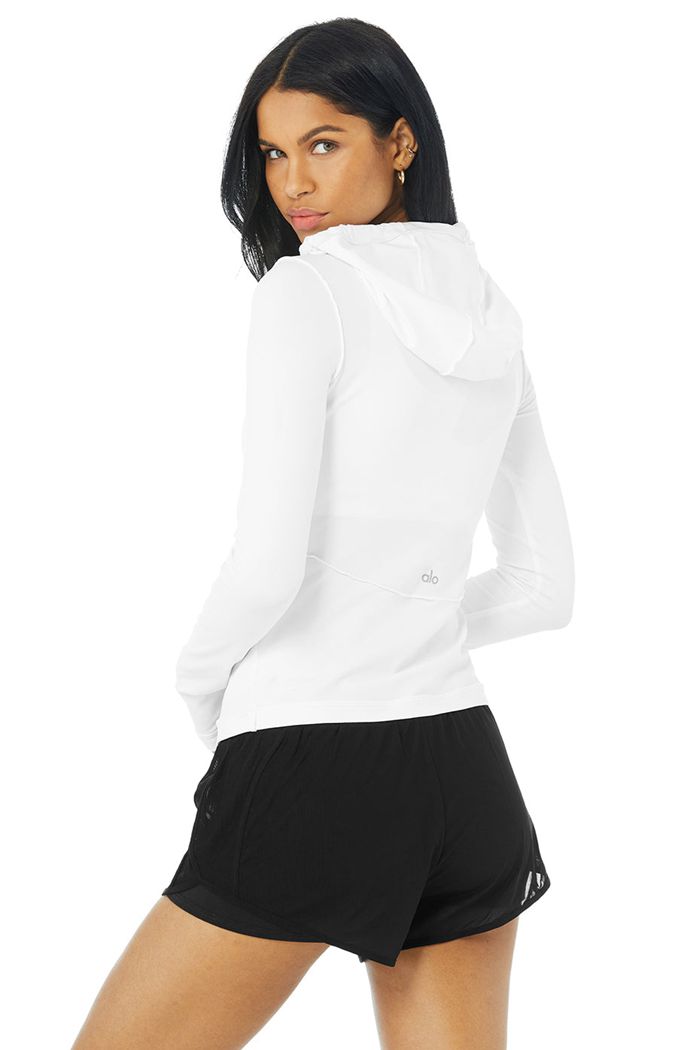 Alo Yoga Alosoft Hooded Runner Women's Long Sleeve White | FAOJDSK-69