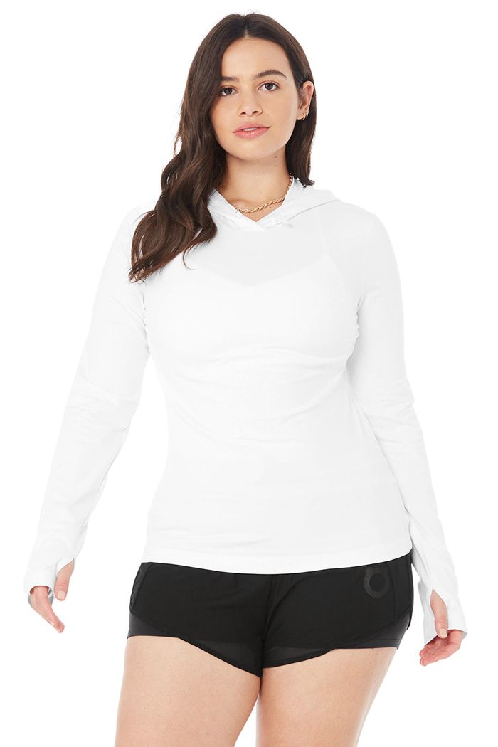 Alo Yoga Alosoft Hooded Runner Women's Long Sleeve White | FAOJDSK-69