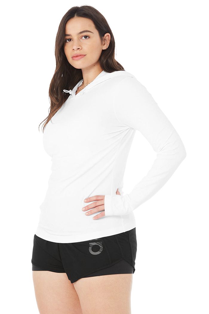 Alo Yoga Alosoft Hooded Runner Women's Long Sleeve White | FAOJDSK-69