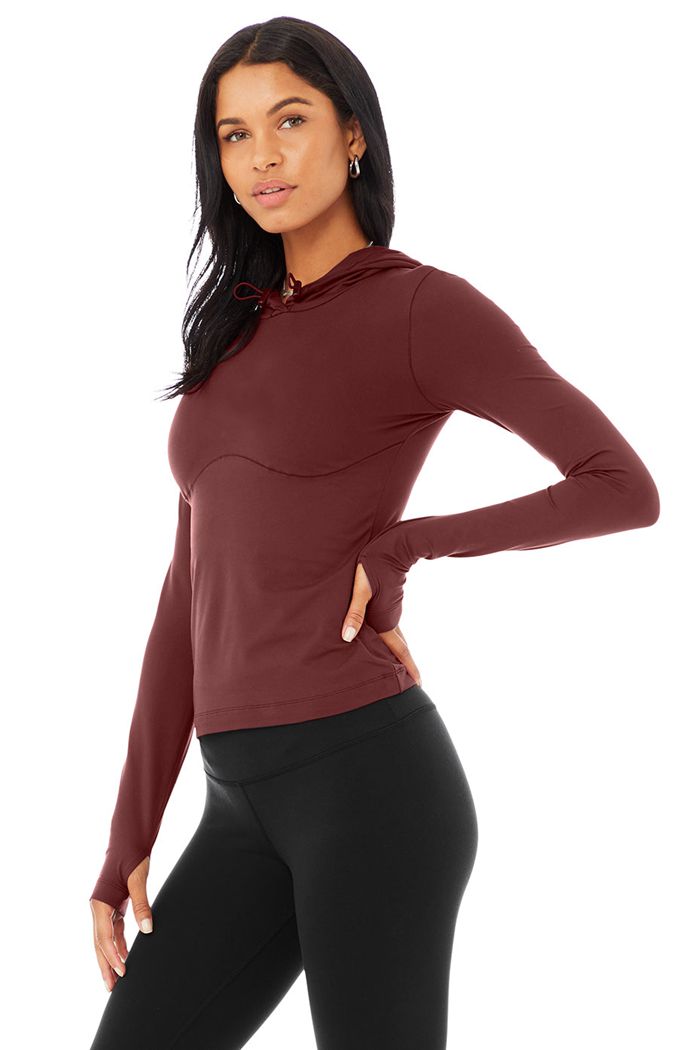 Alo Yoga Alosoft Hooded Runner Women's Long Sleeve Red | HYDRBNA-59