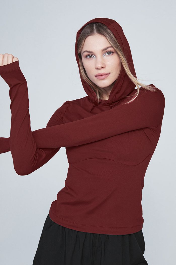 Alo Yoga Alosoft Hooded Runner Women's Long Sleeve Red | HYDRBNA-59