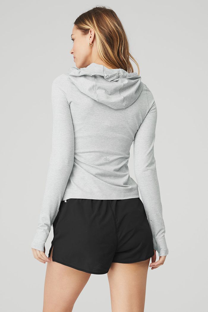 Alo Yoga Alosoft Hooded Runner Women's Long Sleeve Grey | WOEJMQN-04