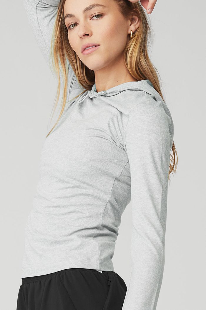 Alo Yoga Alosoft Hooded Runner Women's Long Sleeve Grey | WOEJMQN-04