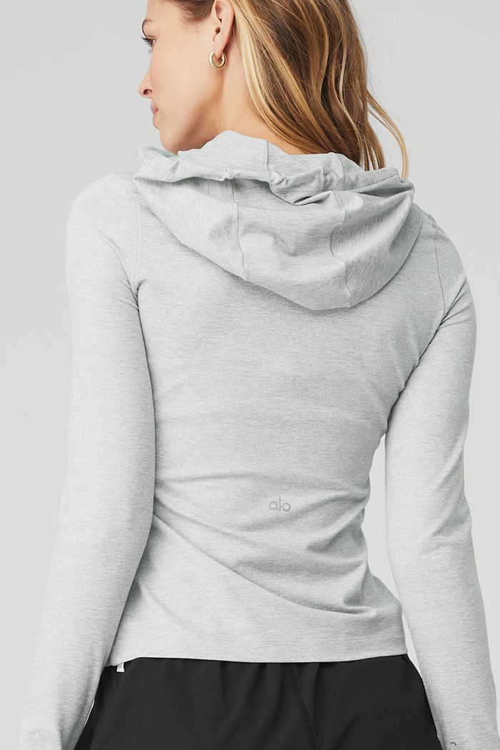 Alo Yoga Alosoft Hooded Runner Women's Long Sleeve Grey | WOEJMQN-04