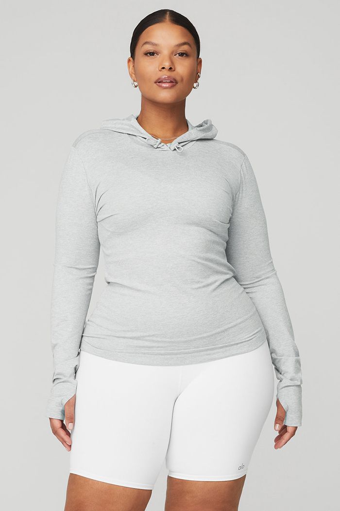 Alo Yoga Alosoft Hooded Runner Women's Long Sleeve Grey | WOEJMQN-04