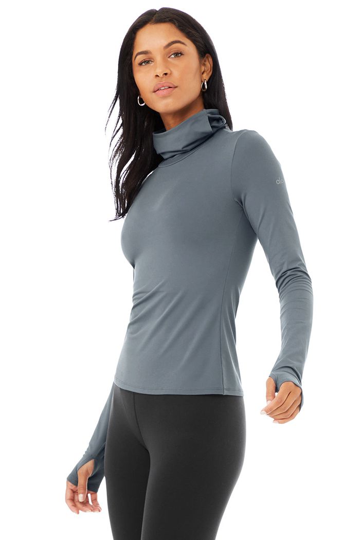 Alo Yoga Alosoft Protection Turtleneck Women's Long Sleeve Grey | QGNREAL-47