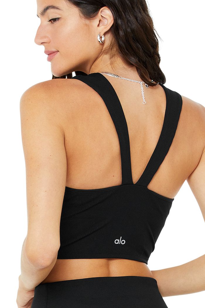 Alo Yoga Alosoft Ribbed Chic Women's Tank Tops Black | GZWTPDU-49