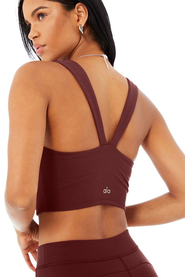 Alo Yoga Alosoft Ribbed Chic Women's Tank Tops Red | RTHVKNU-89