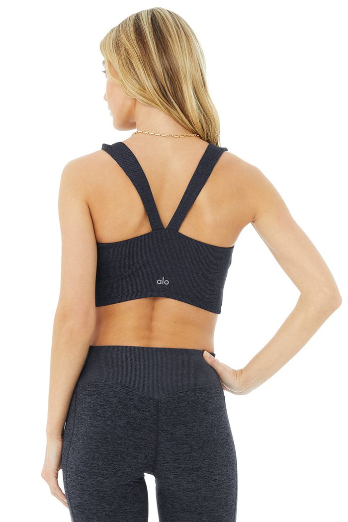 Alo Yoga Alosoft Ribbed Chic Women's Tank Tops Navy | THLXMGR-46