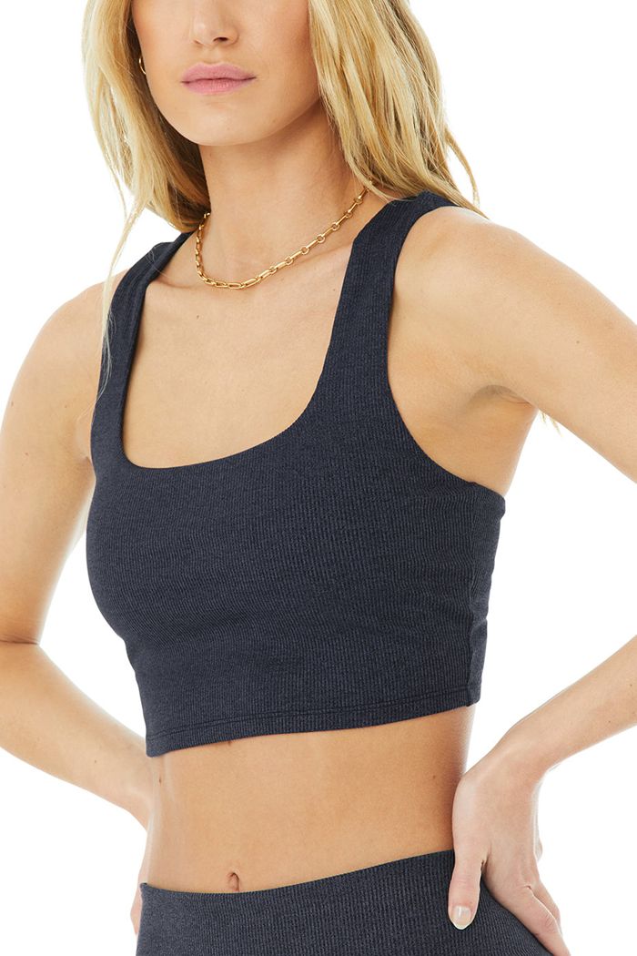 Alo Yoga Alosoft Ribbed Chic Women's Tank Tops Navy | THLXMGR-46