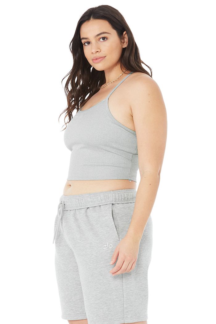 Alo Yoga Alosoft Ribbed Crop Calm Women's Tank Tops Grey | HMZSEIA-12