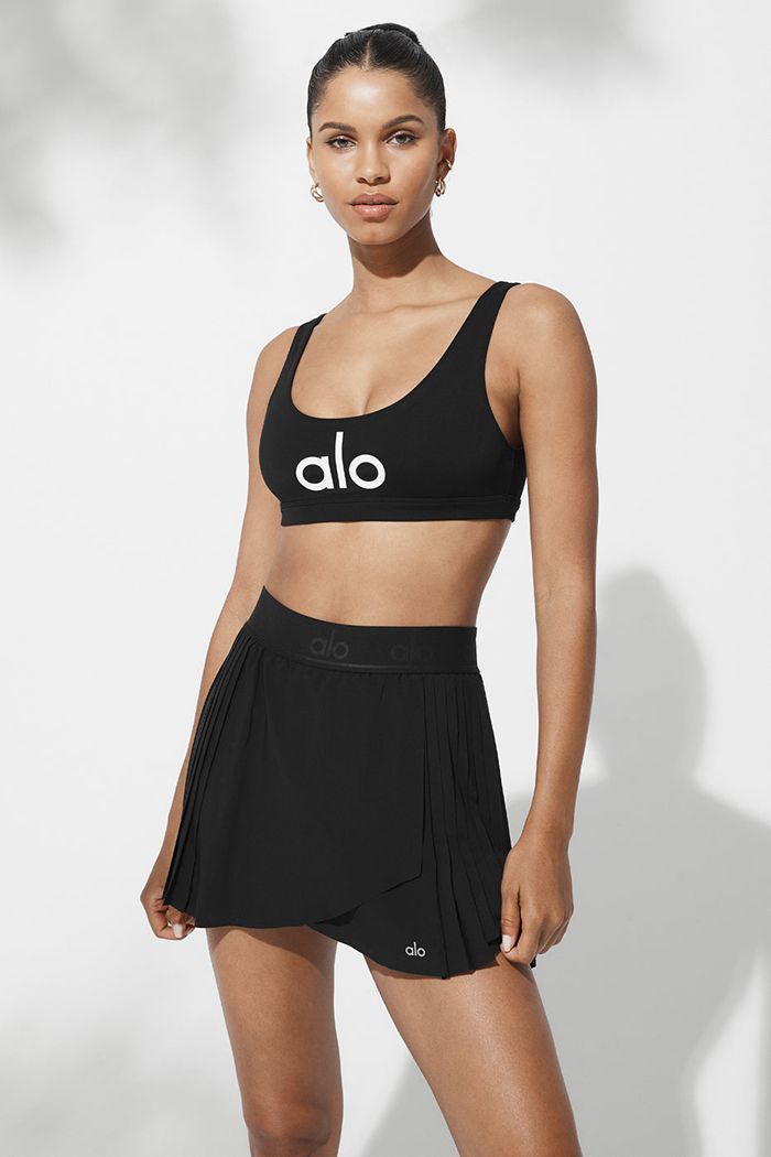 Alo Yoga Ambient Logo Women's Bras Black White | YFMVJUA-30