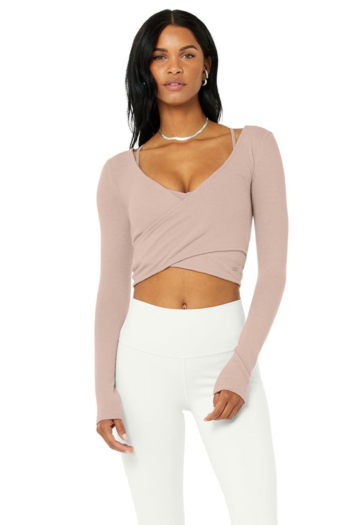 Alo Yoga Amelia Luxe Crop Women\'s Long Sleeve Pink | TBAWJRF-97