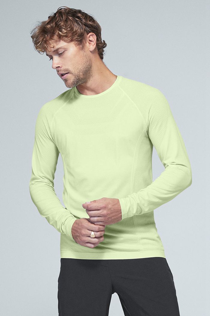 Alo Yoga Amplify Seamless Men's Long Sleeve Green | OLDUQWY-78