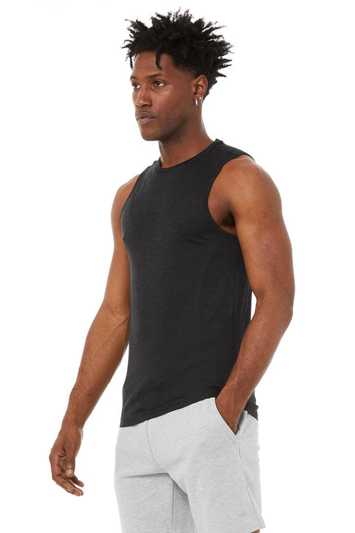 Alo Yoga Amplify Seamless Muscle Men\'s Tank Tops Black | YICFHJA-93