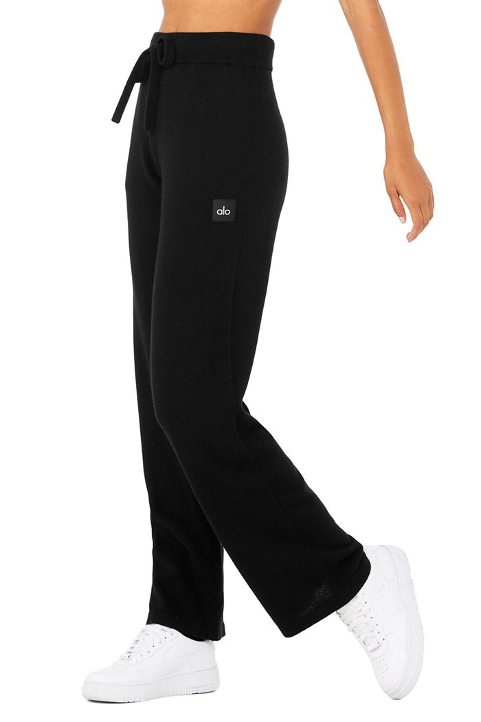 Alo Yoga Cashmere High-Waist Jet Set Wide Leg Women\'s Pants Black | FHDVNYG-98