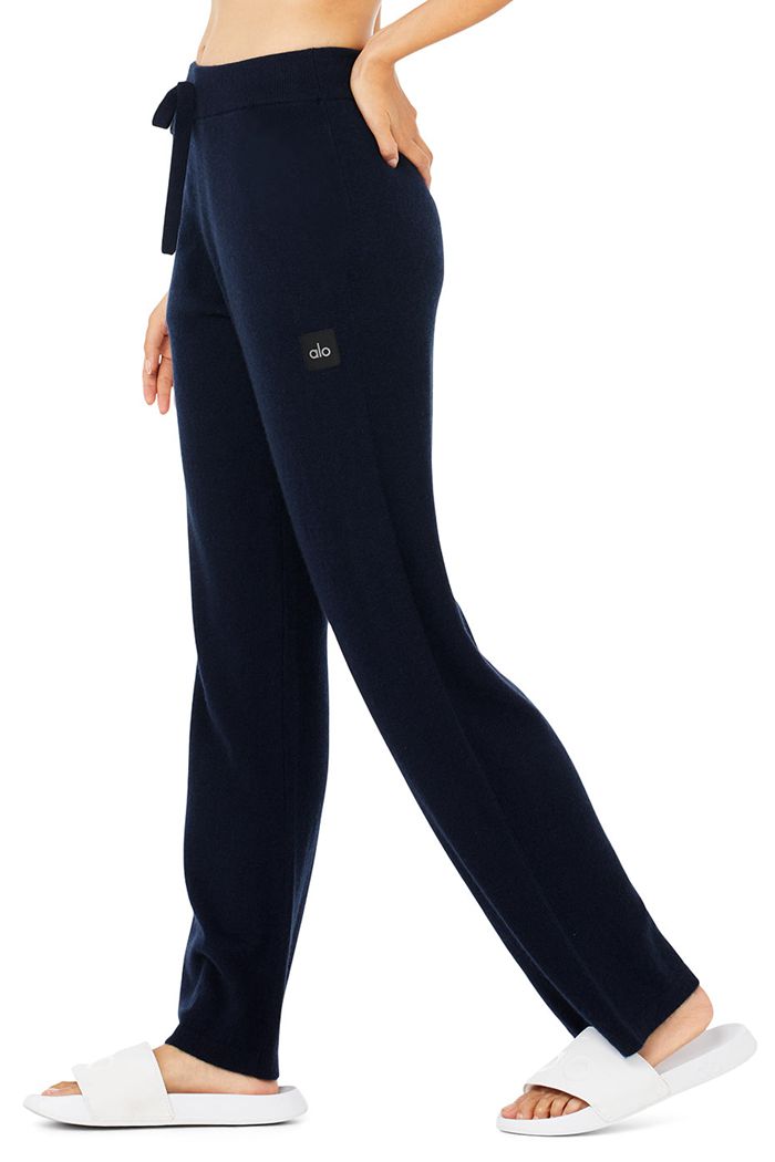 Alo Yoga Cashmere High-Waist Jet Set Wide Leg Women's Pants Navy | MUCHYDA-46