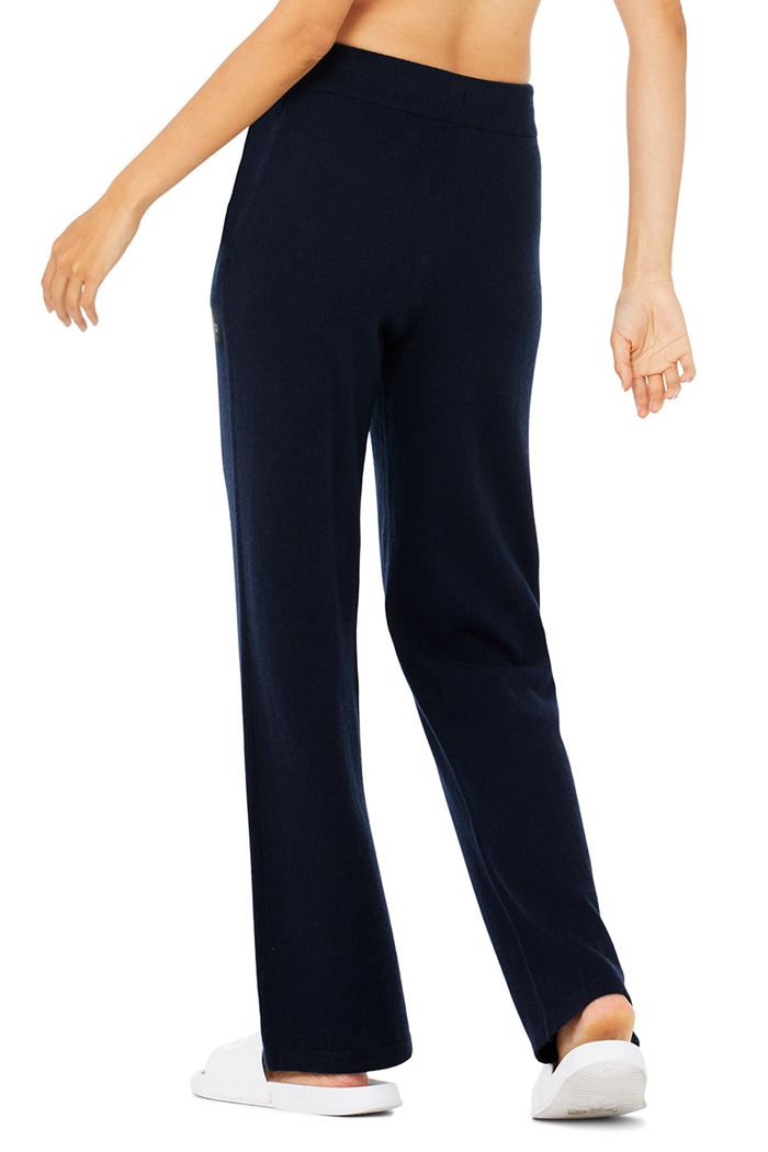 Alo Yoga Cashmere High-Waist Jet Set Wide Leg Women's Pants Navy | MUCHYDA-46