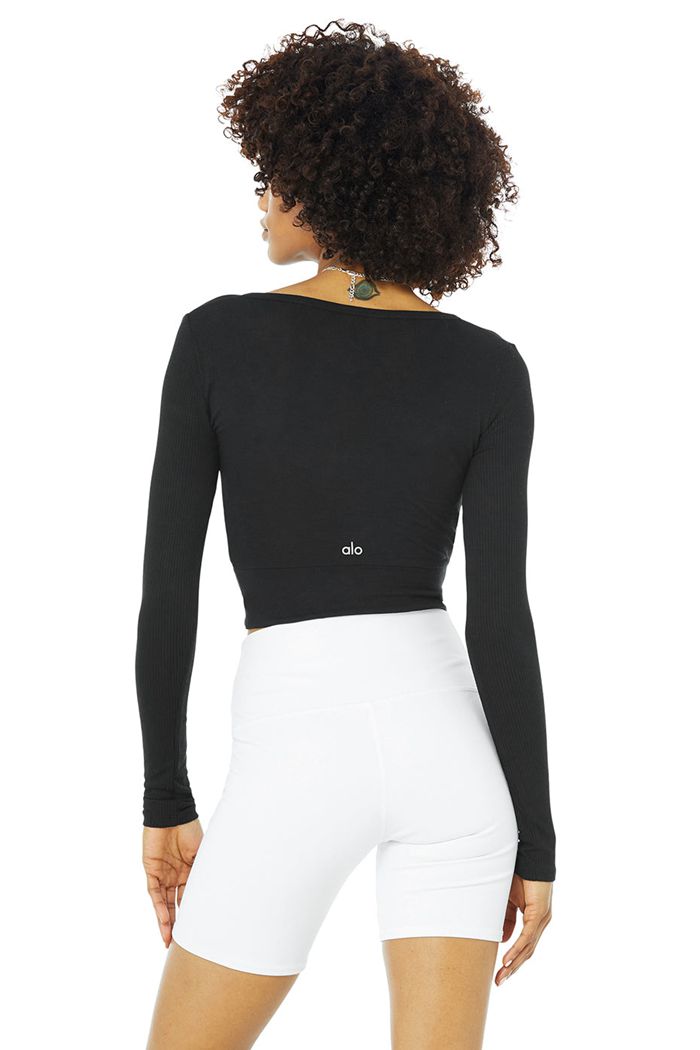 Alo Yoga Cover Women's Long Sleeve Black | YWGQTUI-45