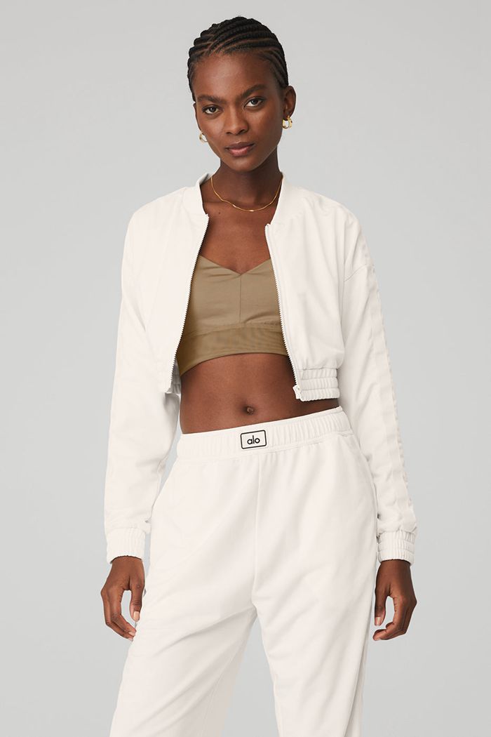 Alo Yoga Cropped Prizewinner Women\'s Jackets White | GYVFHRO-75