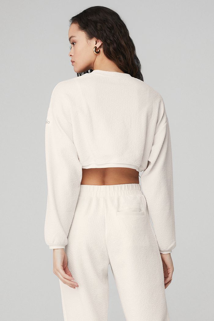 Alo Yoga Cropped Tailored Crew Neck Women's Long Sleeve White | DBSFEZH-20