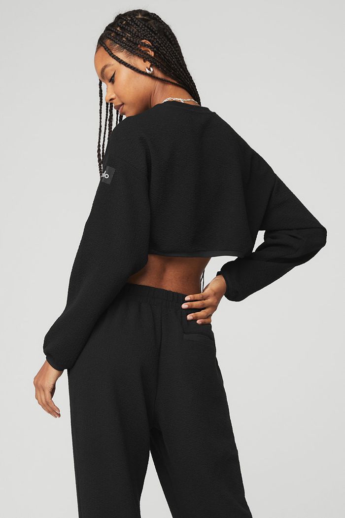 Alo Yoga Cropped Tailored Crew Neck Women's Long Sleeve Black | TOQKFAR-71