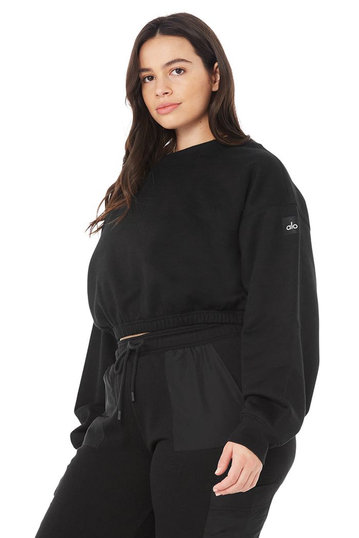 Alo Yoga Devotion Crew Neck Women's Pullover Black | MIETPRU-42