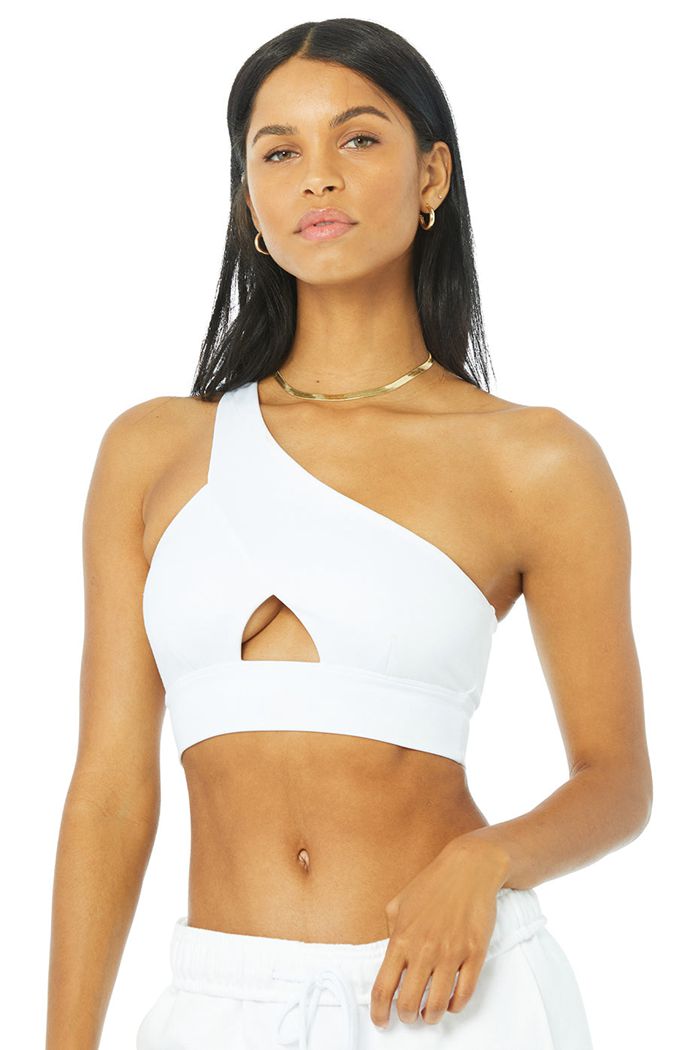 Alo Yoga Diagonal Flex Women's Bras White | FYKAUZC-13