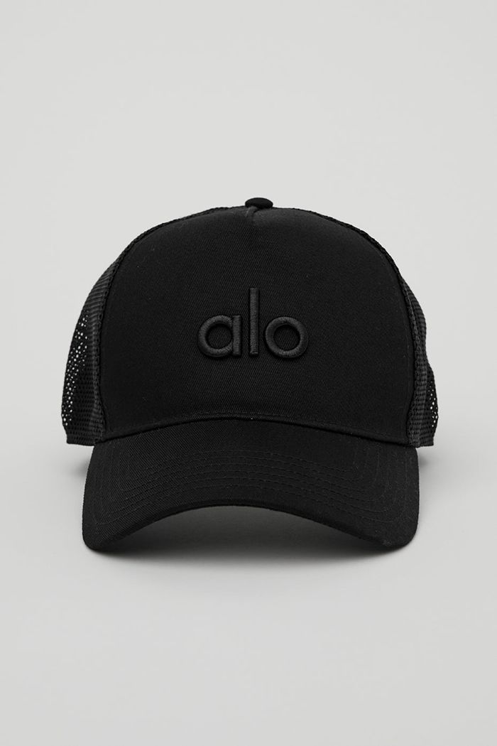 Alo Yoga District Trucker Men's Hats Black | PRBXJSE-94