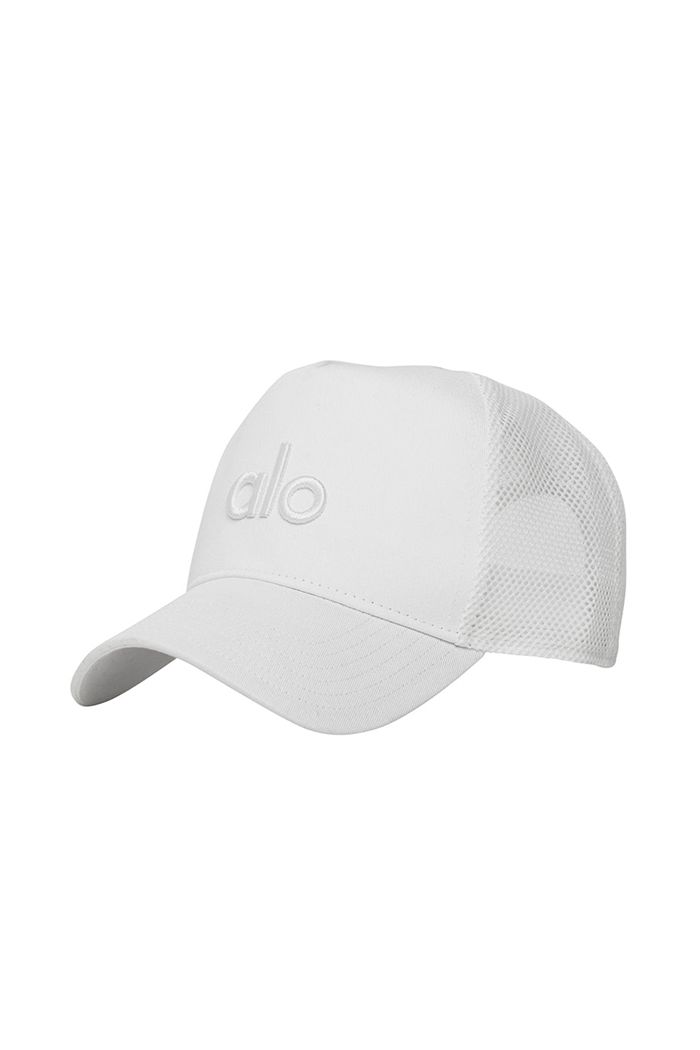 Alo Yoga District Trucker Women\'s Hats White | LIJZSNW-58