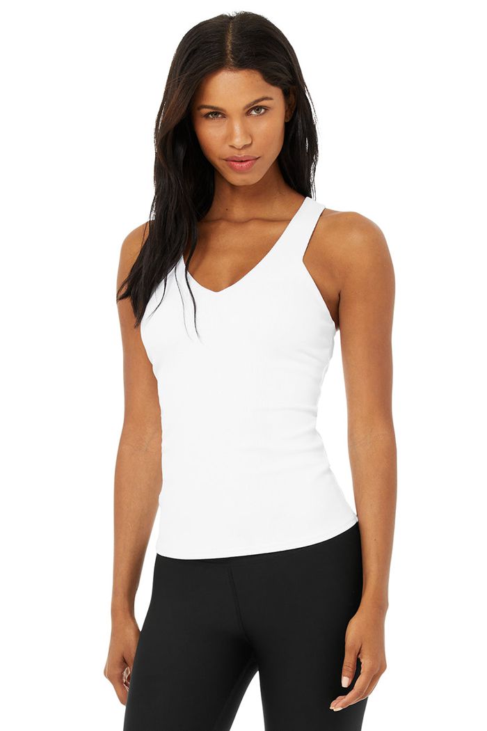 Alo Yoga Elevate Women\'s Tank Tops White | GSTXEPI-06