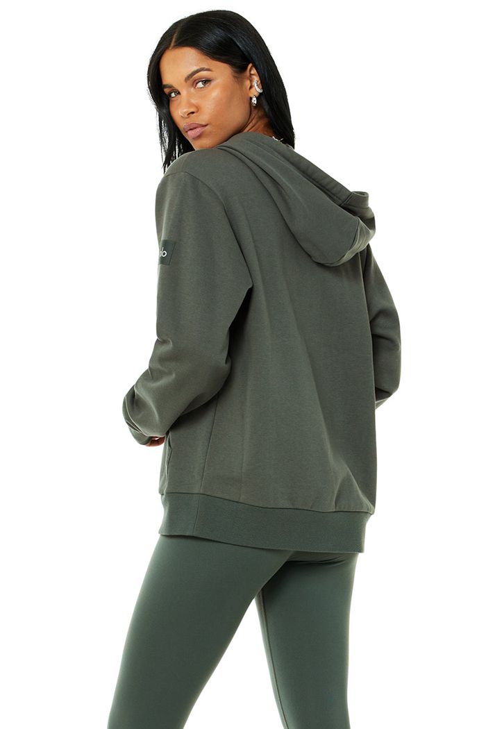 Alo Yoga Everyday Full Zip Women's Hoodie Dark Green | JHVEYOW-67