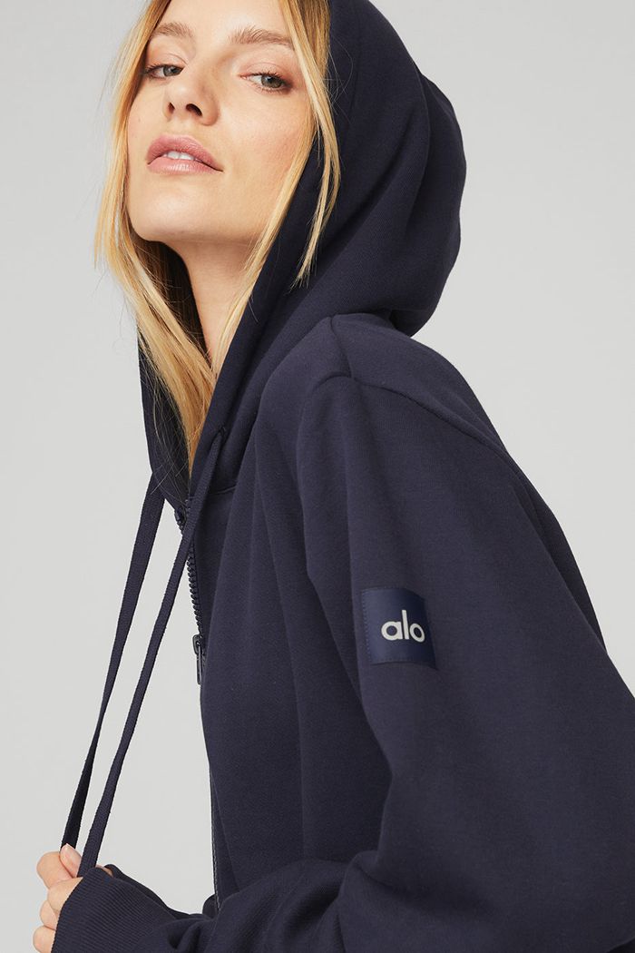 Alo Yoga Everyday Full Zip Women's Hoodie Black | UVMAYZN-29