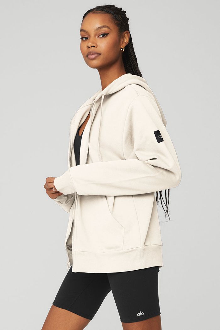 Alo Yoga Everyday Full Zip Women's Hoodie White | WESNCZY-41