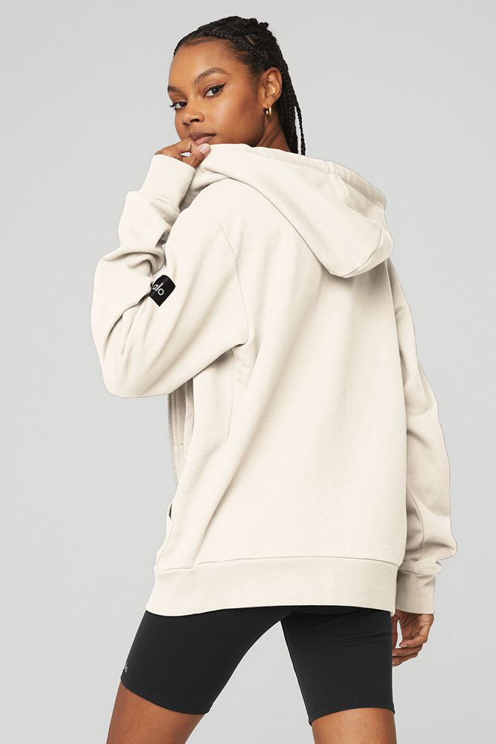 Alo Yoga Everyday Full Zip Women's Hoodie White | WESNCZY-41