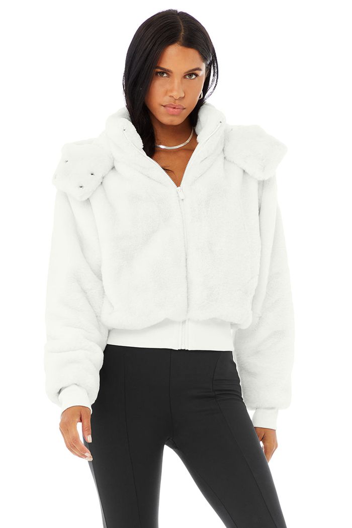 Alo Yoga Faux Fur Foxy Women\'s Jackets White | OGPAZBM-41