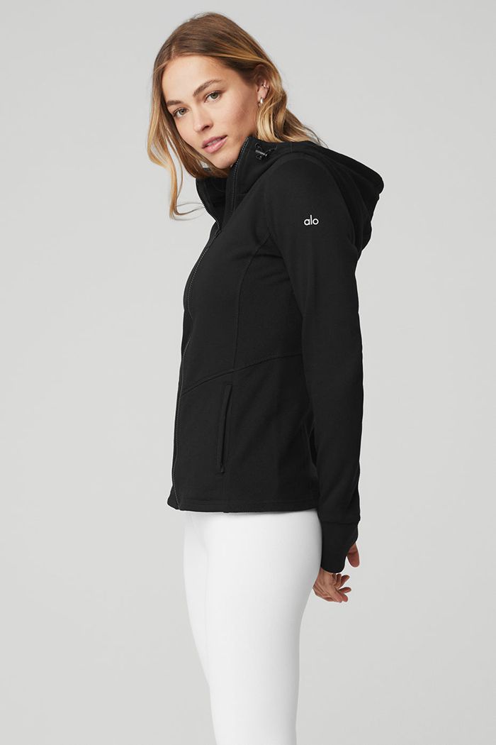 Alo Yoga Foundation Zip Women's Hoodie Black | RPLUZBC-47