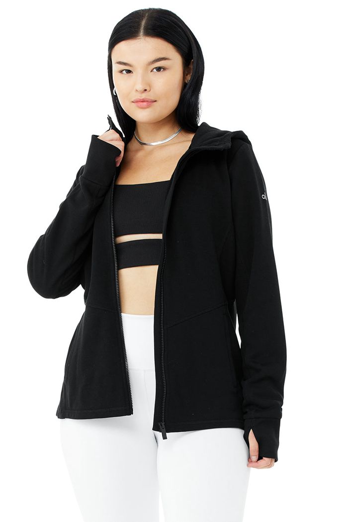 Alo Yoga Foundation Zip Women's Hoodie Black | RPLUZBC-47