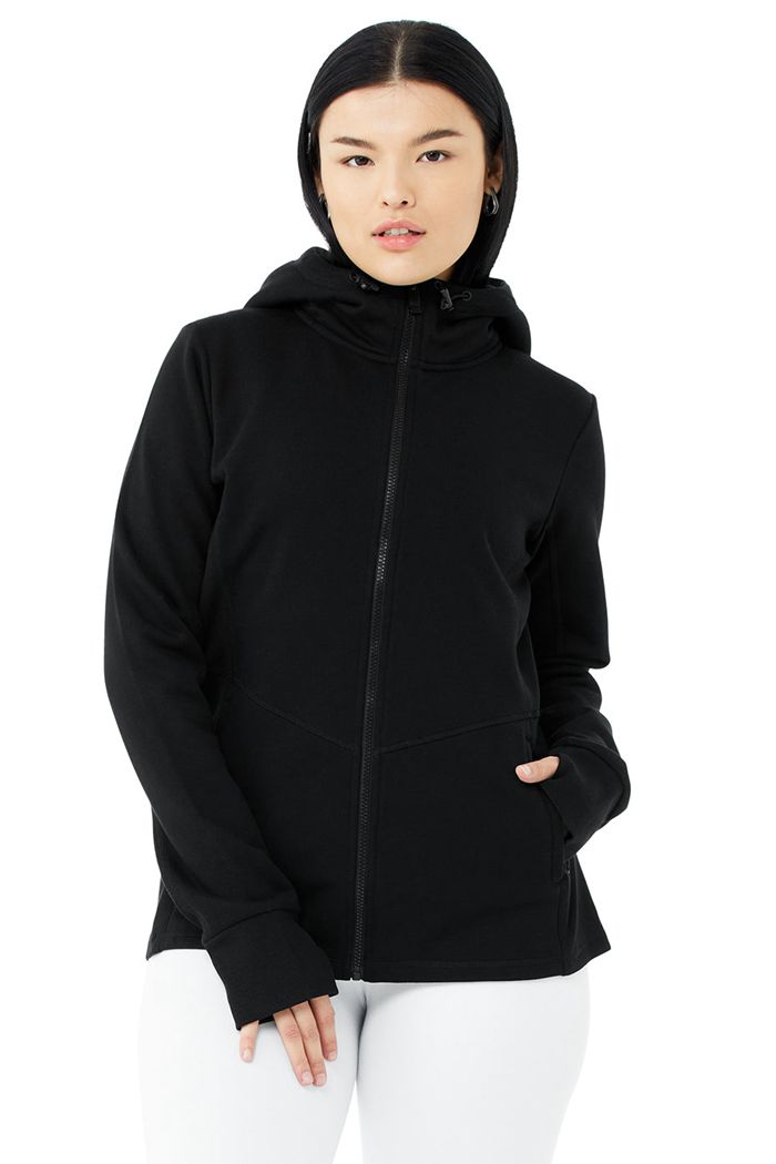 Alo Yoga Foundation Zip Women's Hoodie Black | RPLUZBC-47