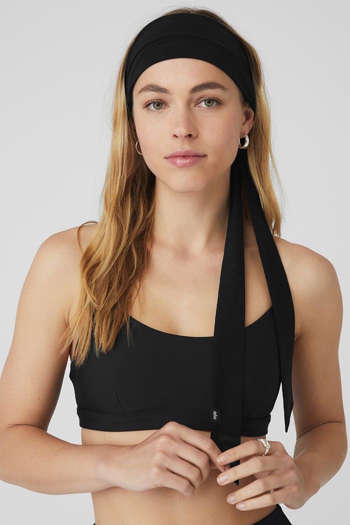 Alo Yoga Fresh Mesh Tie Women's Headband Black | XFKQREM-59