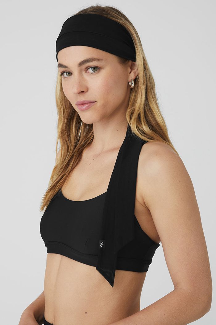 Alo Yoga Fresh Mesh Tie Women's Headband Black | XFKQREM-59