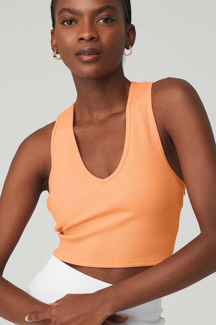 Alo Yoga Goddess Ribbed Cropped Racerback Women's Tank Tops Orange | FZVCRHG-08